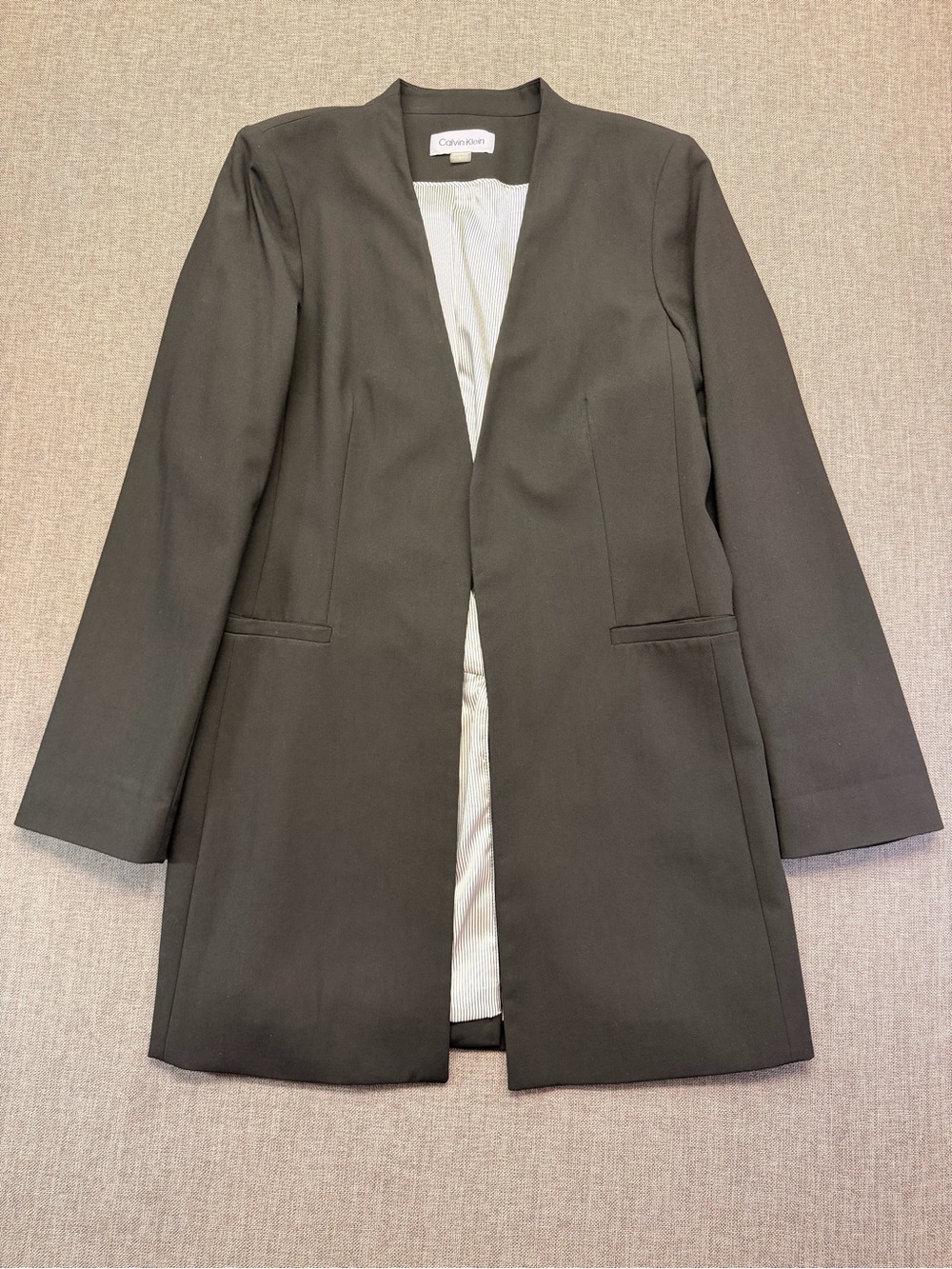 Calvin Klein Women’s Black Open-Front Long Blazer Jacket Size 12W